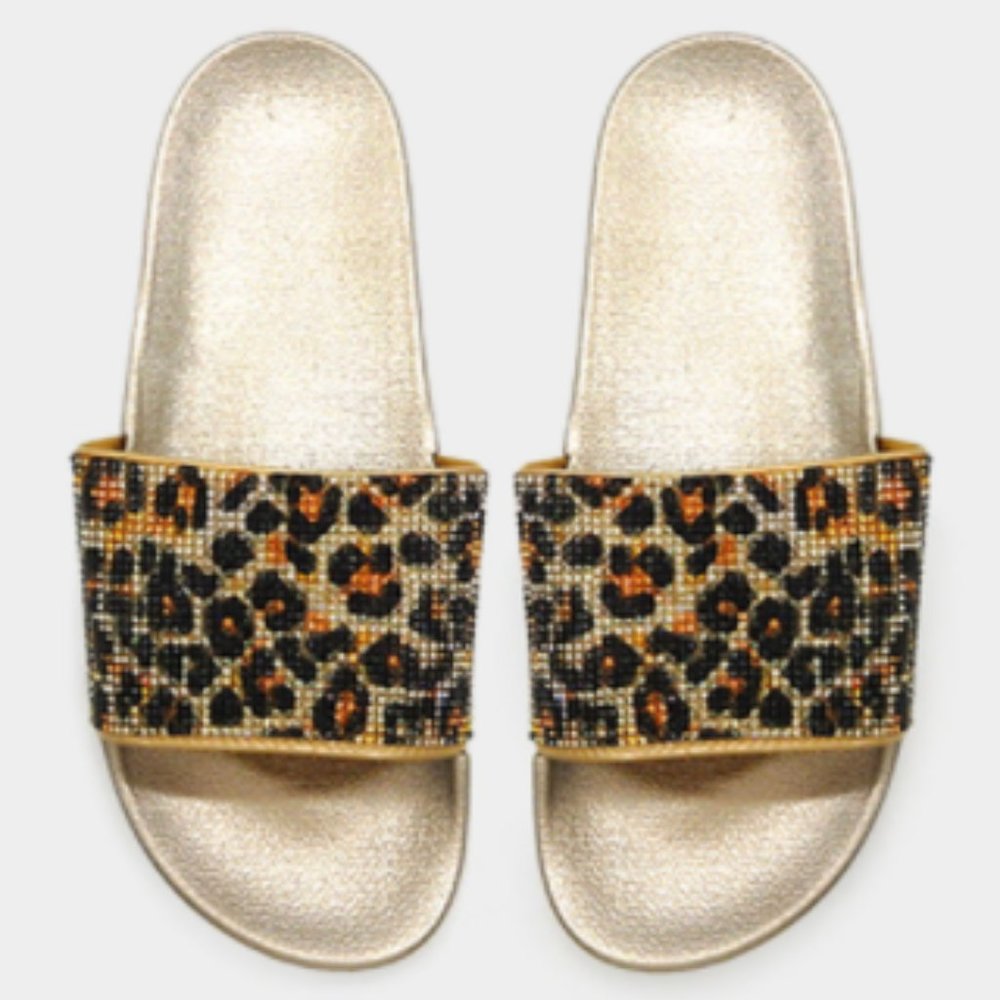 new bling animal print slides